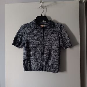 Vintage 1970s COURREGES Blue Cotton Marl Knit Sweater XS to S